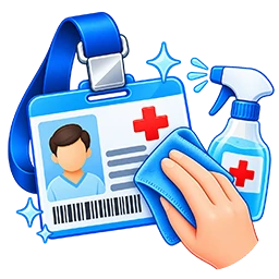 Healthcare ID card and holder cleaning icon
