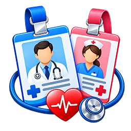 Doctor and nurse ID card icon